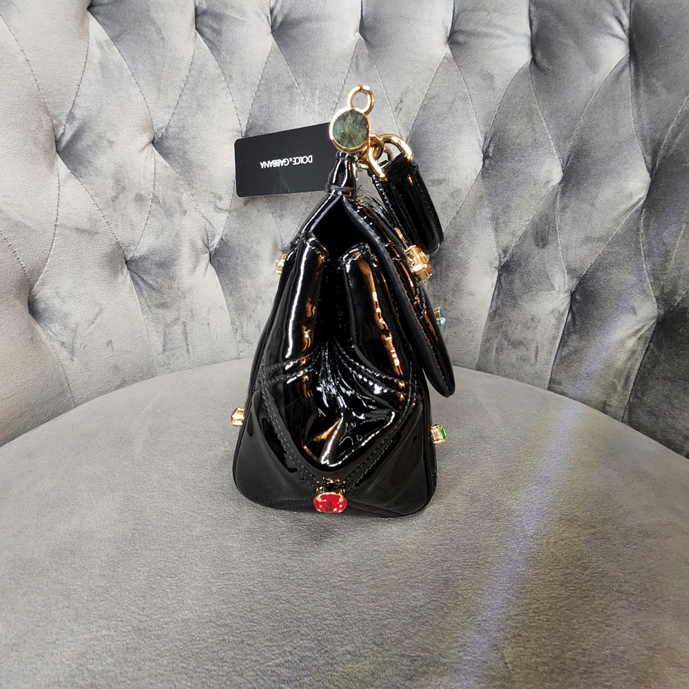 Dolce and Gabbana Small Patent leather Sicily bag with Rhinestones - Picture 14 of 16